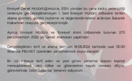 Emniyet Genel Müdürlüğü’nde Terfi ve Atama İşlemleri Tamamlandı: 270 Personelin Genel Ataması Gerçekleştirildi